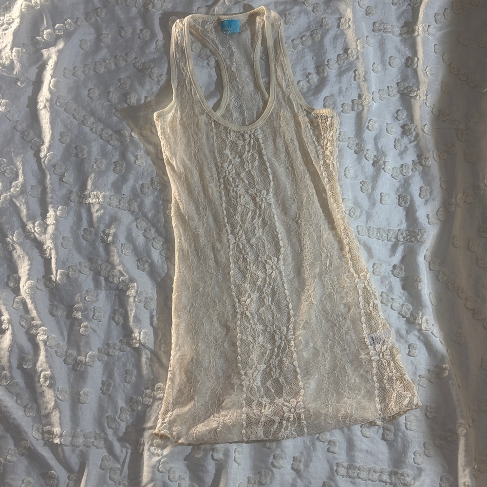 Happening in the Present Tank‎ Lace Boho See Thru Swing Racer Back Tank Top XS